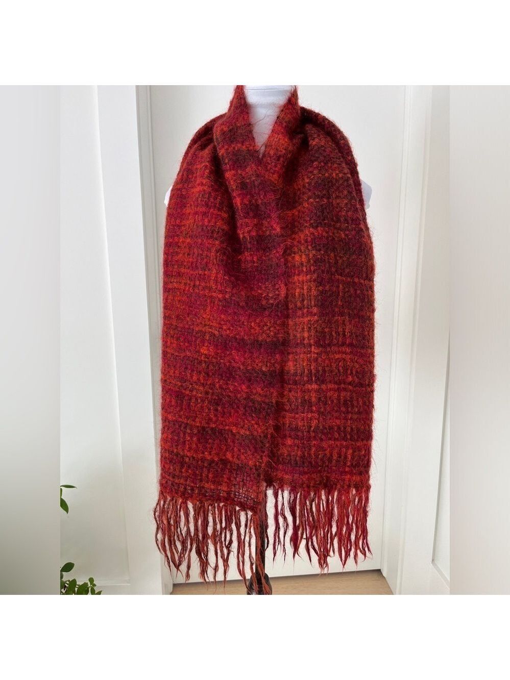 SCARF Shawl Oversize Fuzzy Fringe Winter Scarf Plaid Preppy Cozy Artsy Academia